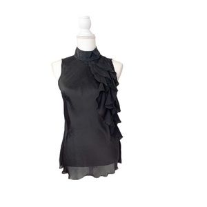 Kenar Ruffle Black Blouse Top Size Small